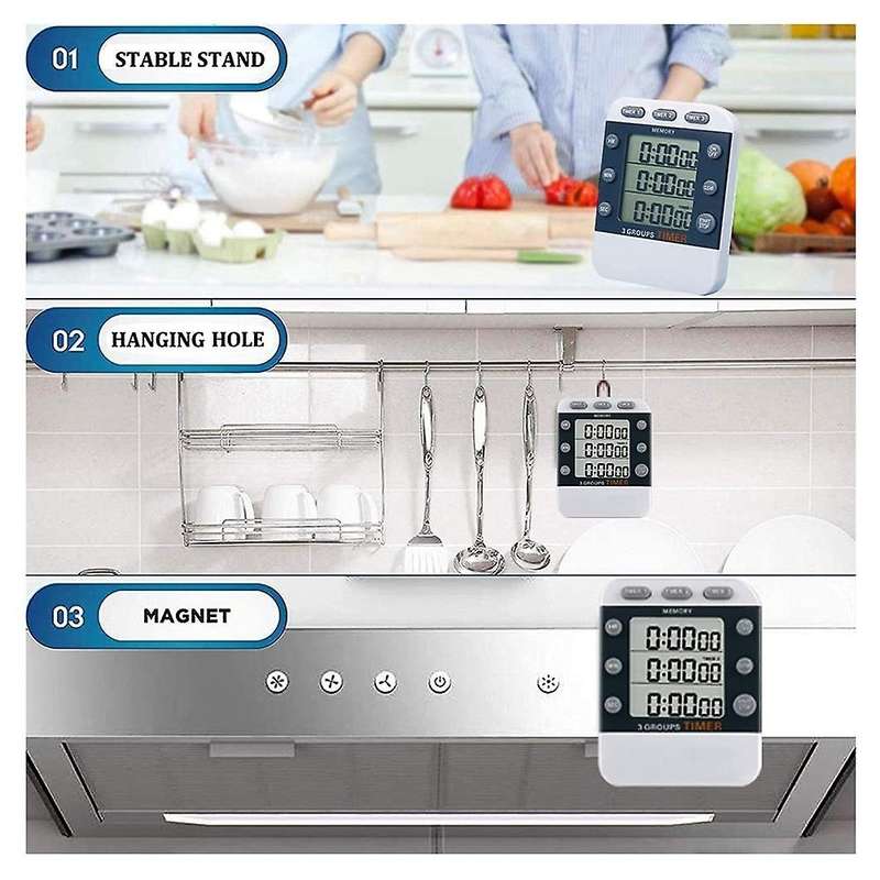 Digital Dual Kitchen Timer, 3 Channels Count Up/down Timer
