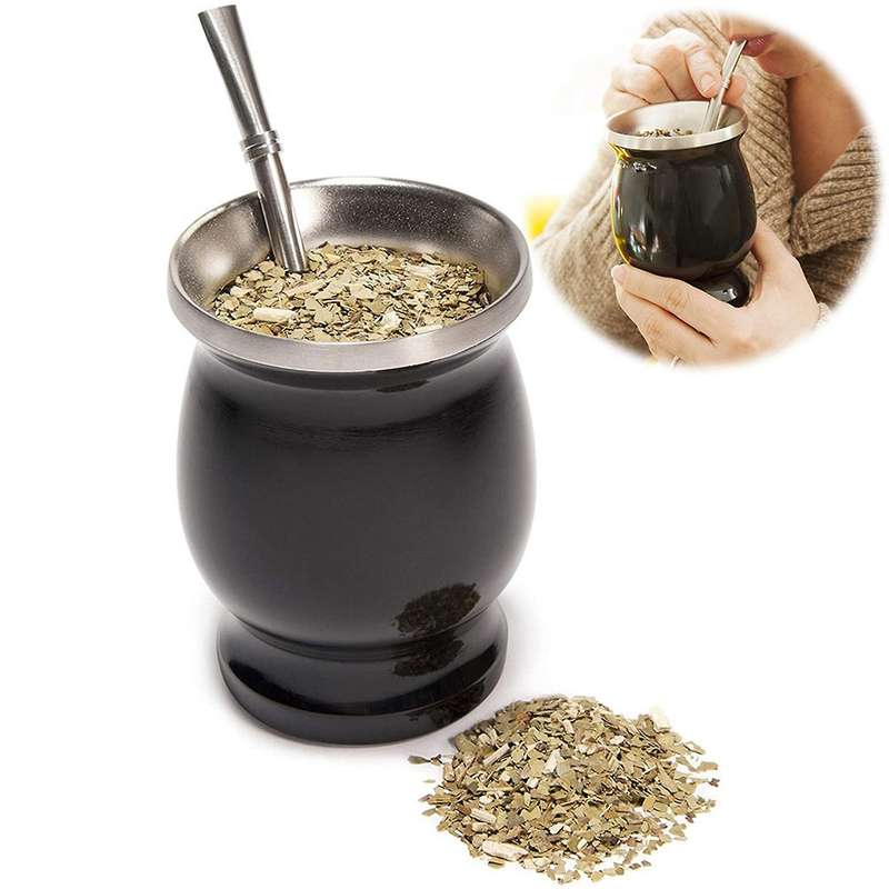 Yerba Mate Gourd Set Double-wall Stainless Steel Mate Tea Cup- Black