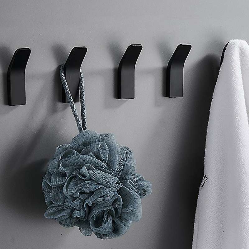 Towel Hook Bathroom Wall Hook, 6 Pack No Punch Black Hook Heavy