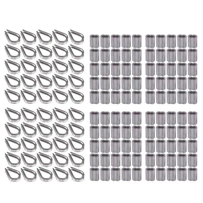 100pcs 1/8inch Crimps 50pcs Stainless Steel Thimble Rigging for Cable