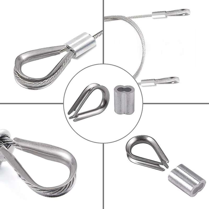 100pcs 1/8inch Crimps 50pcs Stainless Steel Thimble Rigging for Cable