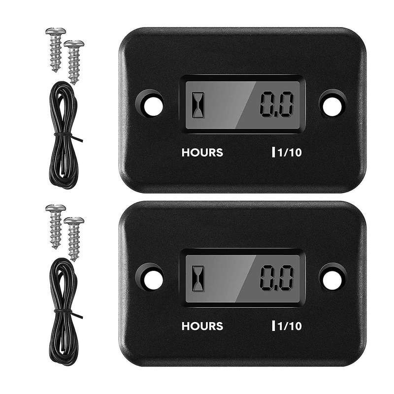 2 Pcs Inductive Hour Meter for Gas Lawn Mower Dirt Bike (black)