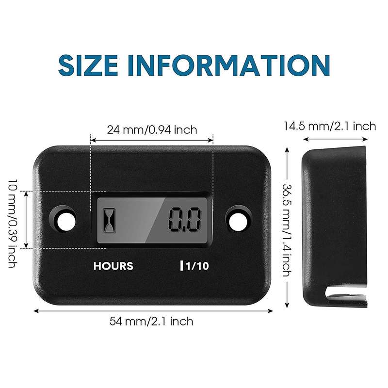 2 Pcs Inductive Hour Meter for Gas Lawn Mower Dirt Bike (black)