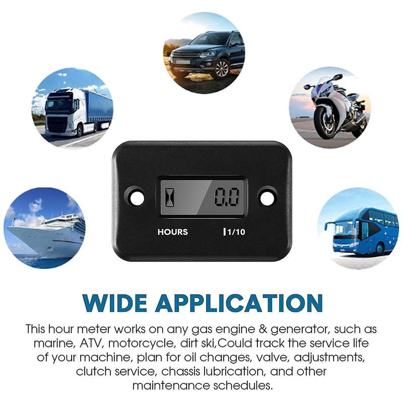 2 Pcs Inductive Hour Meter for Gas Lawn Mower Dirt Bike (black)
