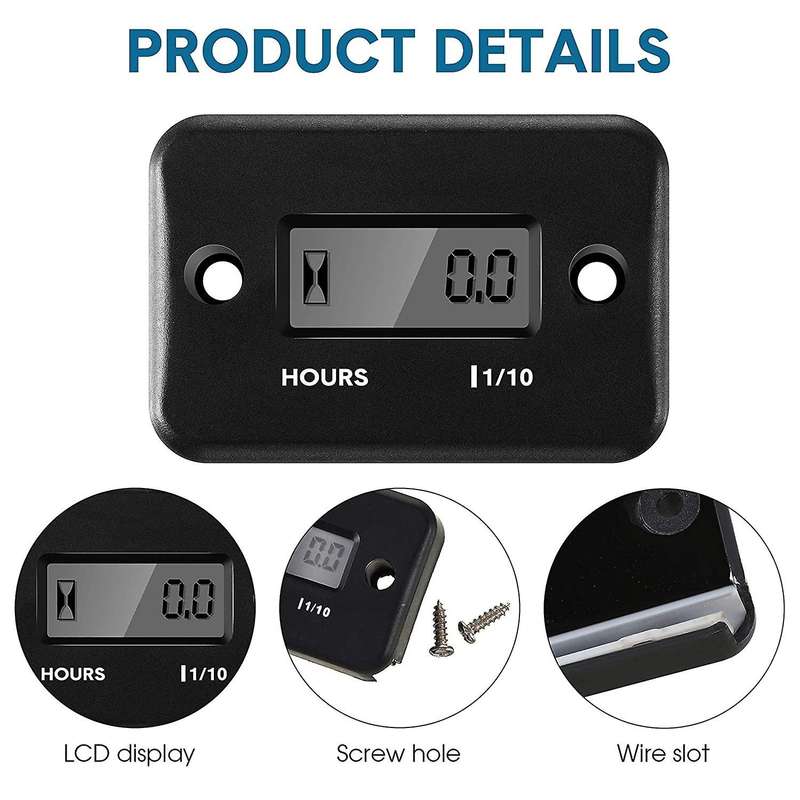 2 Pcs Inductive Hour Meter for Gas Lawn Mower Dirt Bike (black)