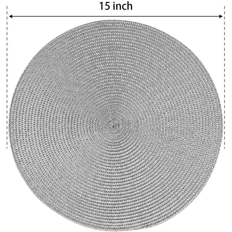Round Braided Placemats Set Of 6 Table Mats 15 Inch(light Grey)