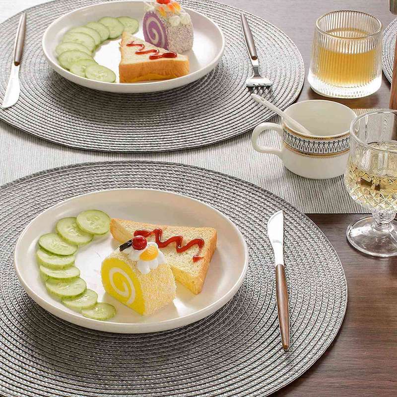 Round Braided Placemats Set Of 6 Table Mats 15 Inch(light Grey)