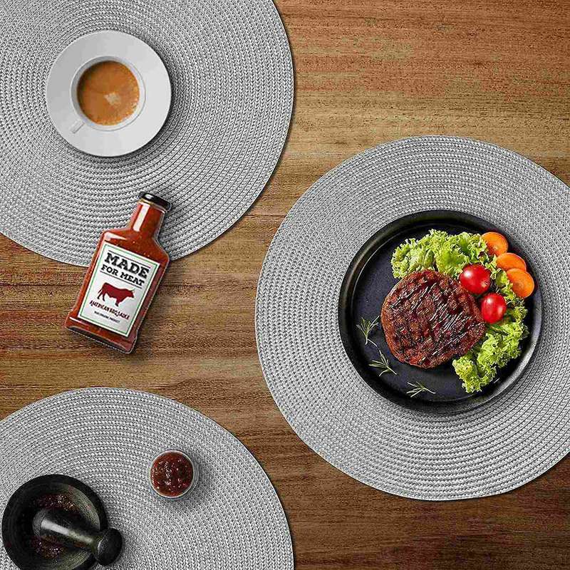 Round Braided Placemats Set Of 6 Table Mats 15 Inch(light Grey)