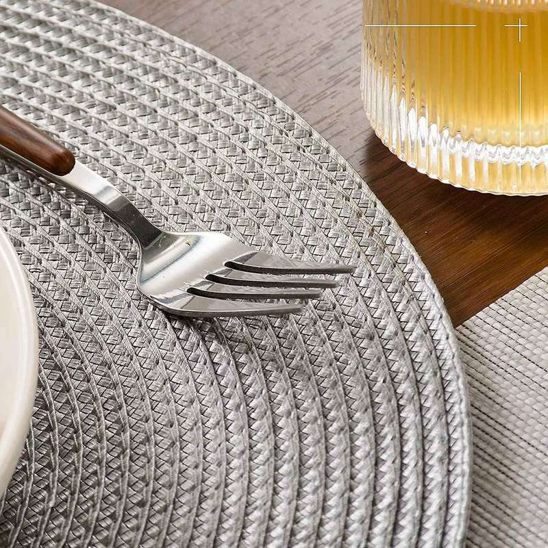 Round Braided Placemats Set Of 6 Table Mats 15 Inch(light Grey)