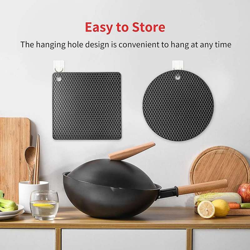 4 Pcs Extra Thick Silicone Trivet Mats: Trivets for Hot Dishes Black