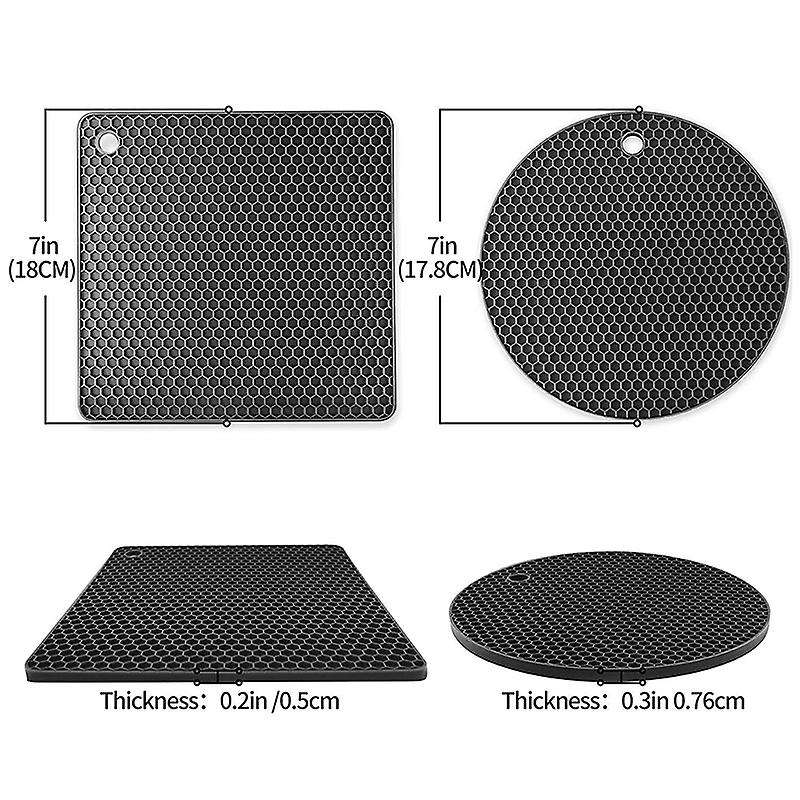 4 Pcs Extra Thick Silicone Trivet Mats: Trivets for Hot Dishes Black