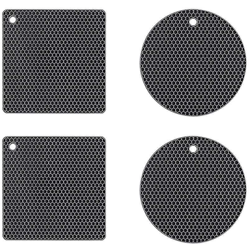 4 Pcs Extra Thick Silicone Trivet Mats: Trivets for Hot Dishes Black