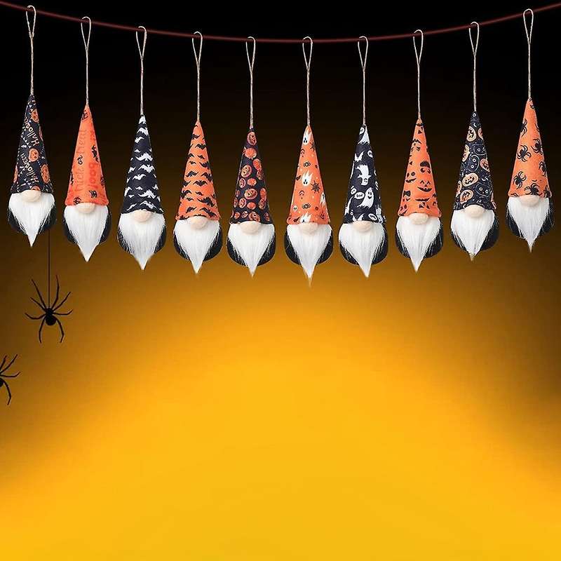 Halloween Hanging Gnome Ornaments Set Of 10,vampire Spider Pumpkin