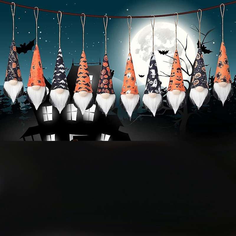 Halloween Hanging Gnome Ornaments Set Of 10,vampire Spider Pumpkin