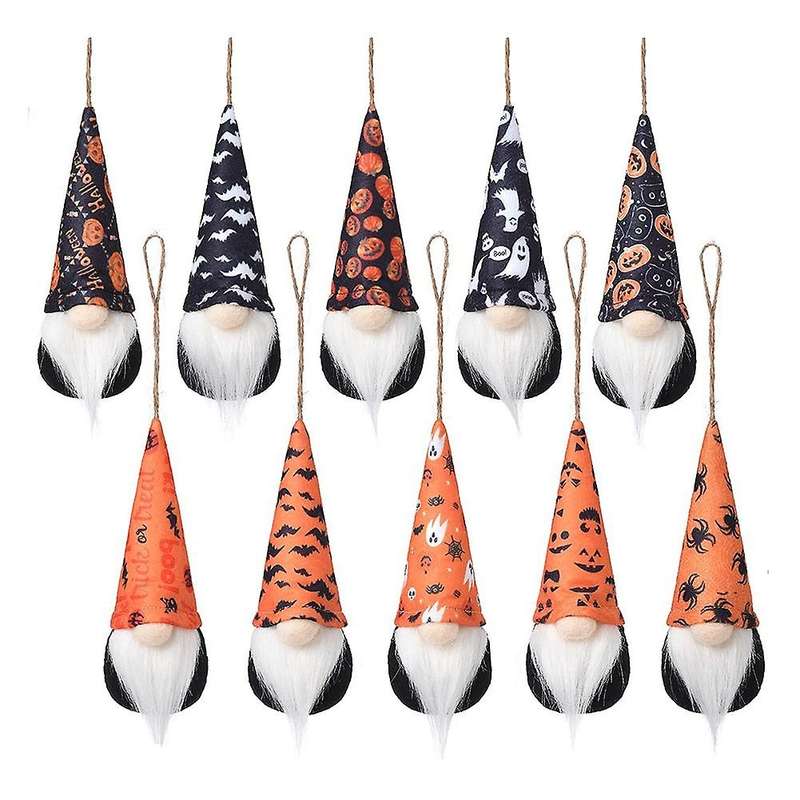 Halloween Hanging Gnome Ornaments Set Of 10,vampire Spider Pumpkin
