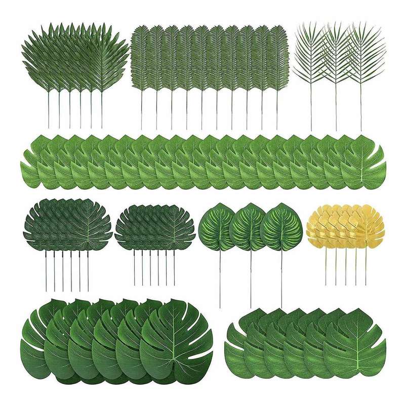70 Pcs 10 Kinds Artificial Palm Leaves for Parties Decoration