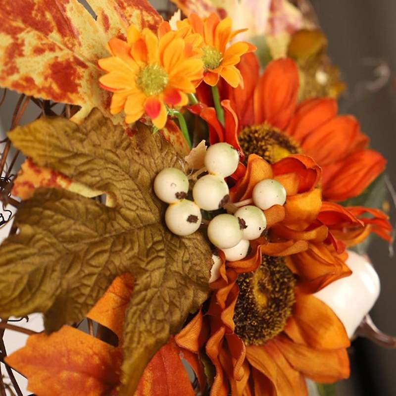 Artificial Sunflower Maple Wreath, for Indoor Outdoor Door Wall Decor