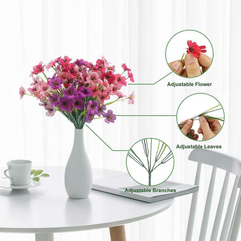 Artificial Outdoor Plants and Flowers 12 Bundles,pink Purple Fuchsia