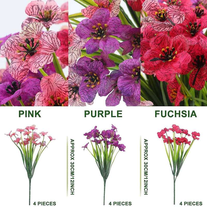 Artificial Outdoor Plants and Flowers 12 Bundles,pink Purple Fuchsia