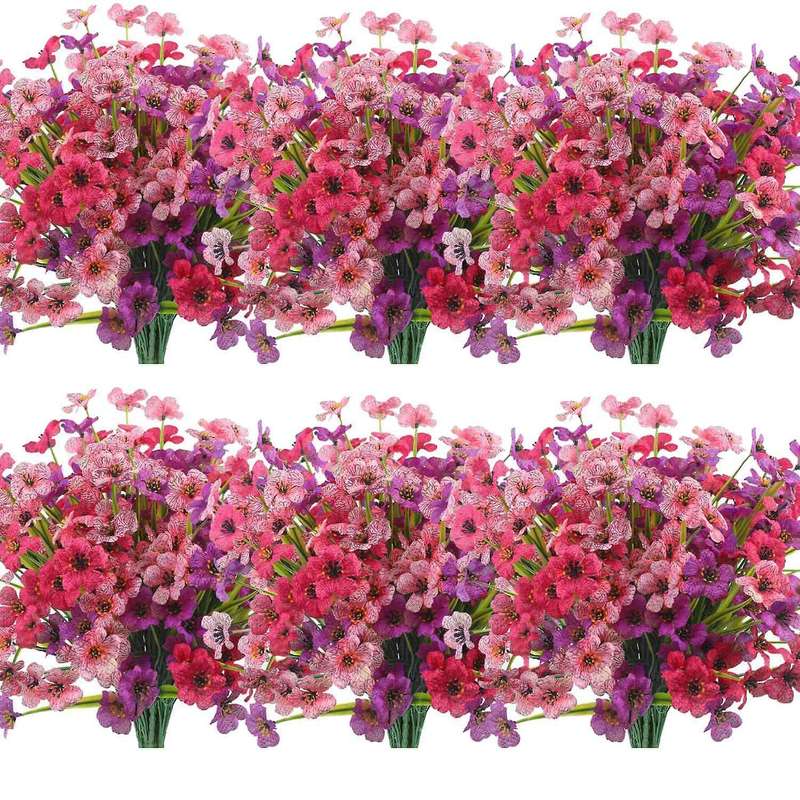 Artificial Outdoor Plants and Flowers 12 Bundles,pink Purple Fuchsia