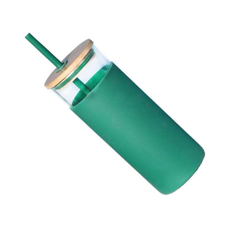 Straw Cup with Bamboo Cover High Borosilicate Glass Cup Green