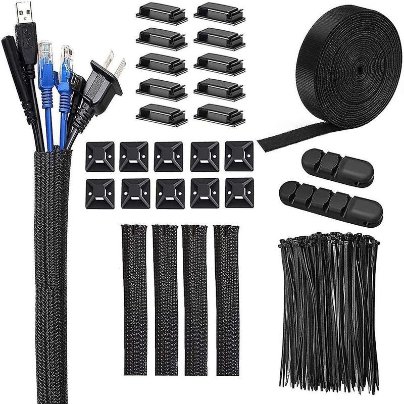 Cable Management Kit, Sleeve,self Adhesive Base,large Cable Clips
