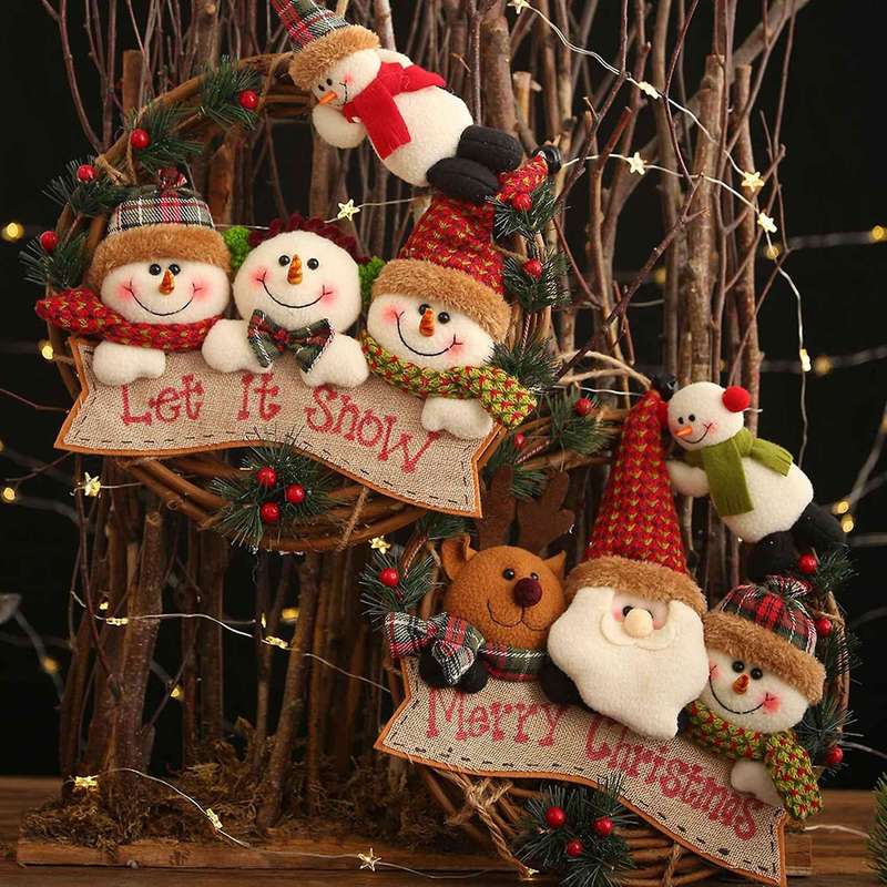 Wreath Rattan Garland Santa Snowman Vine Ring Pendant A