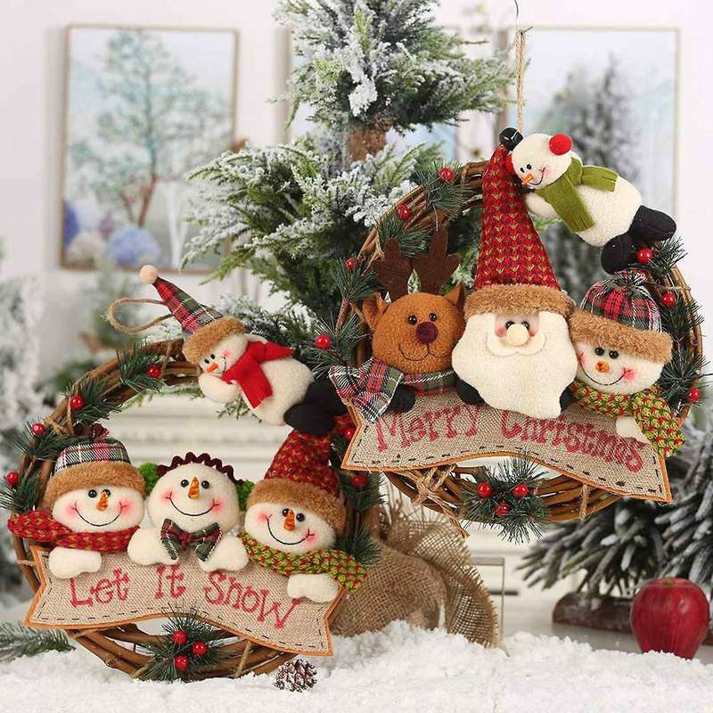 Wreath Rattan Garland Santa Snowman Vine Ring Pendant A