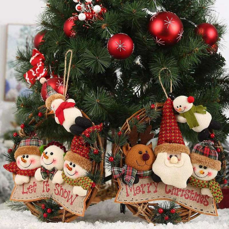 Wreath Rattan Garland Santa Snowman Vine Ring Pendant A