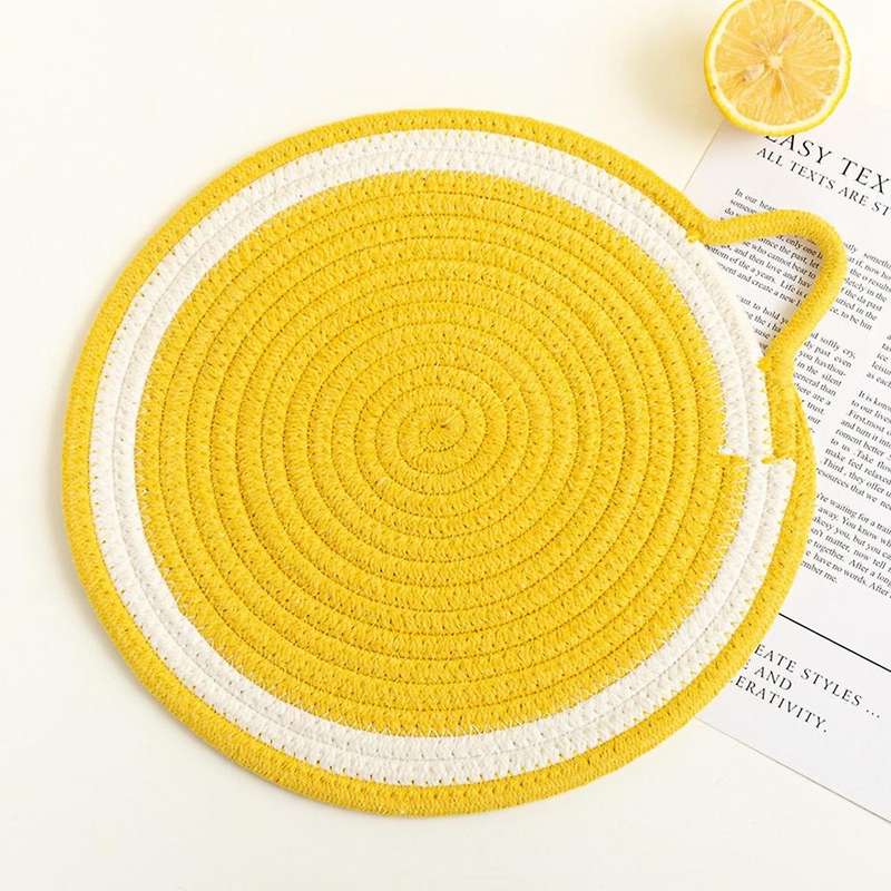 2pcs Round Placemats, Fruit-shaped Insulation Mats, Table(yellow)