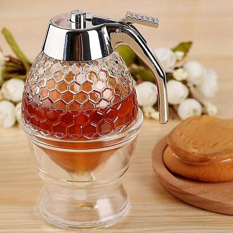 2pcs Honey Dispenser Non-drip Syrup Dispenser with Stand Honey Cup