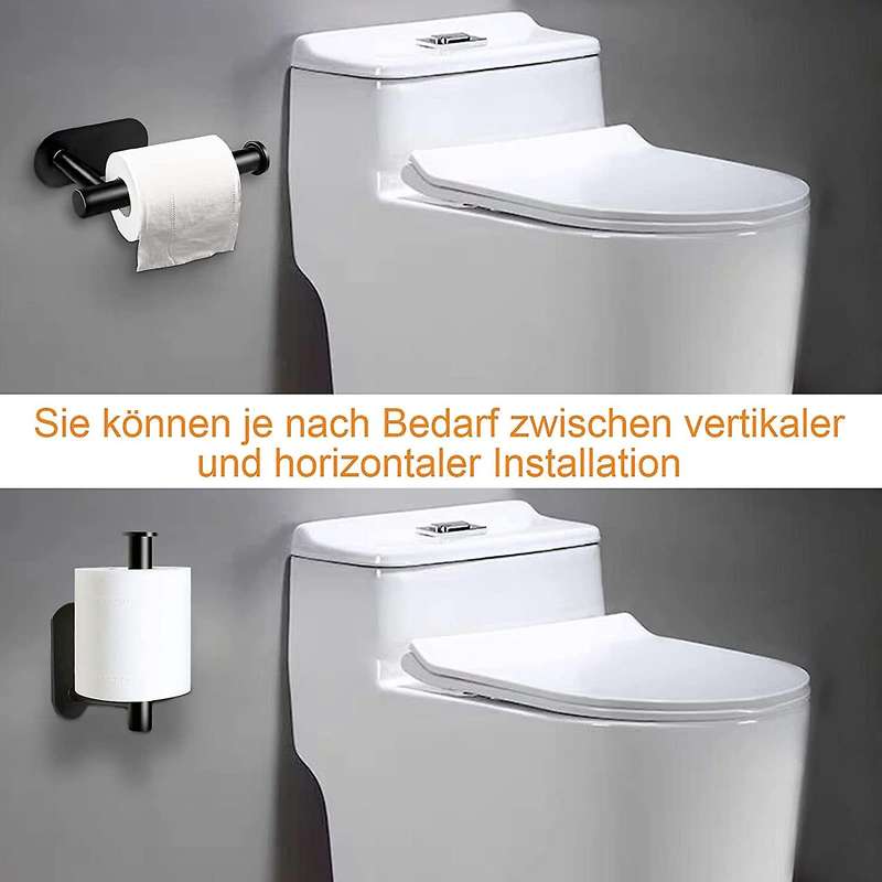 Toilet Paper Holder No Drilling Self-adhesive Stainless Steel Black