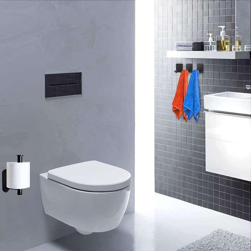 Toilet Paper Holder No Drilling Self-adhesive Stainless Steel Black