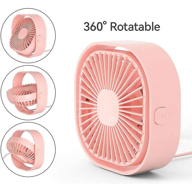 3 Speeds Portable Table Fan, Small Cooling Fan By Usb Plug Pink