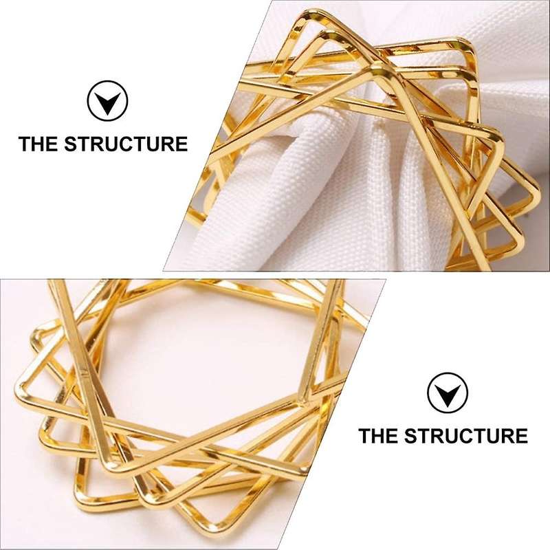 6pcs Polygon Star Design Napkin Rings Metal Napkin Holders Golden