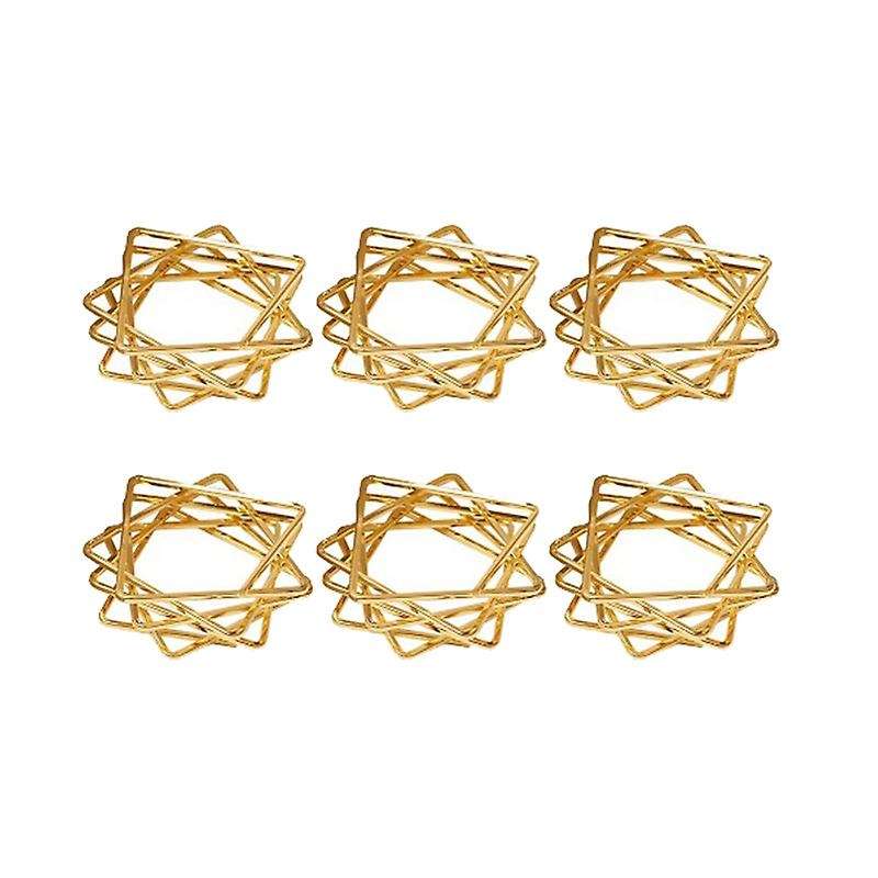 6pcs Polygon Star Design Napkin Rings Metal Napkin Holders Golden