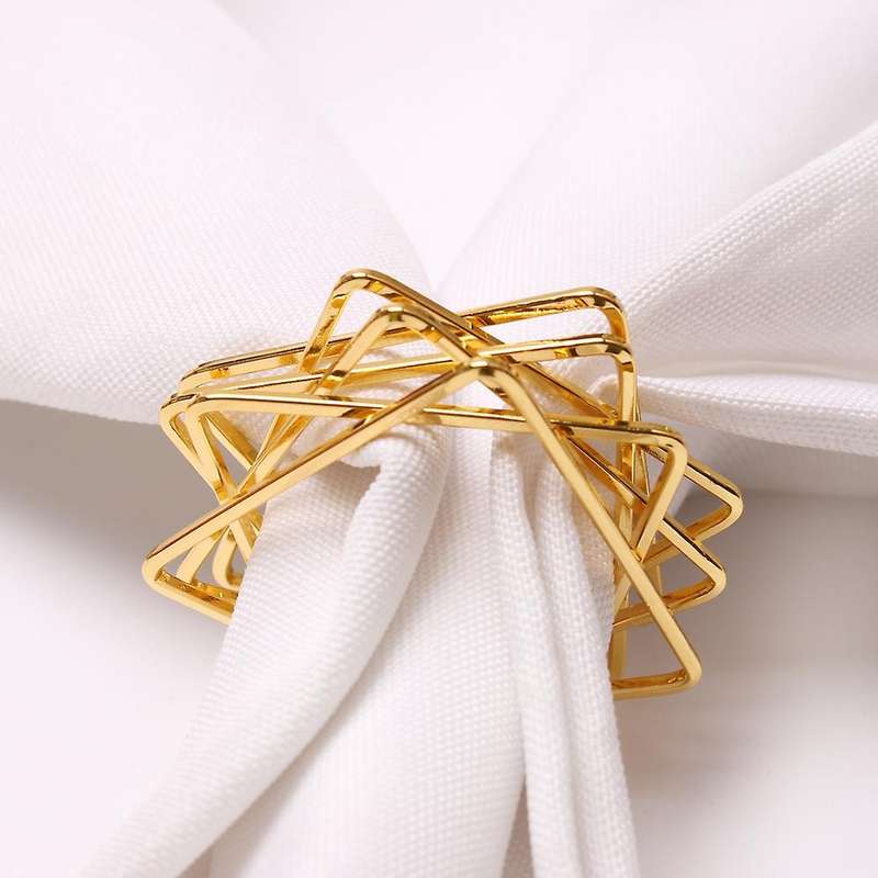 6pcs Polygon Star Design Napkin Rings Metal Napkin Holders Golden