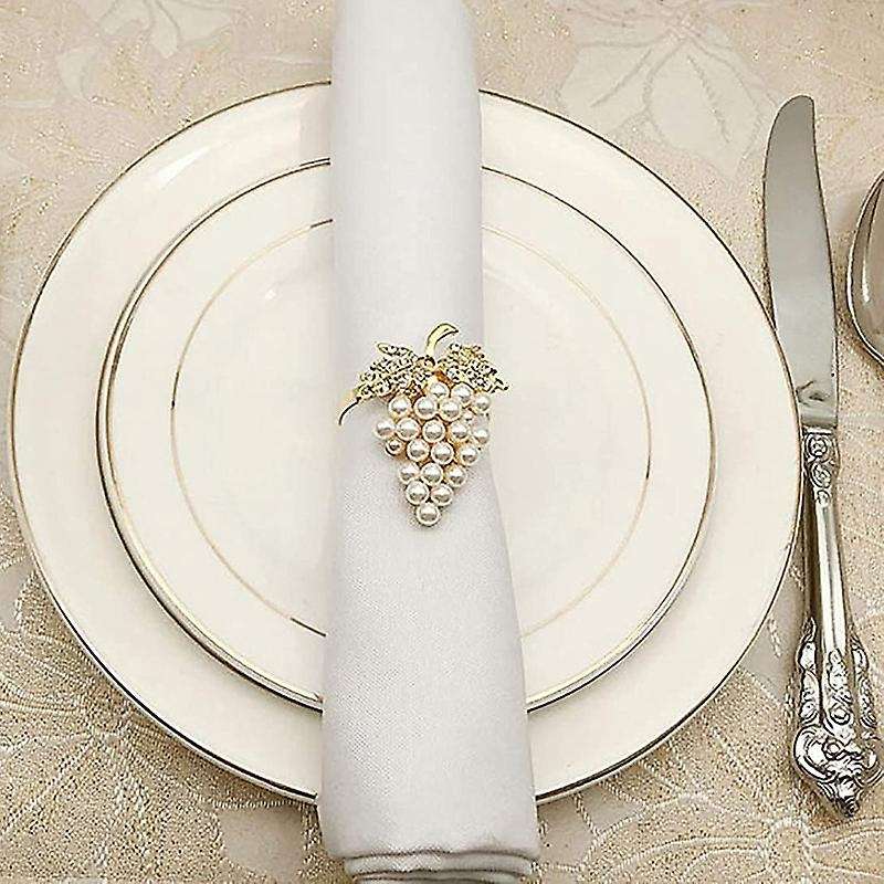 12 Pcs Pearl Gold Grape Shape Napkin Buckle Wedding Party Table Decor