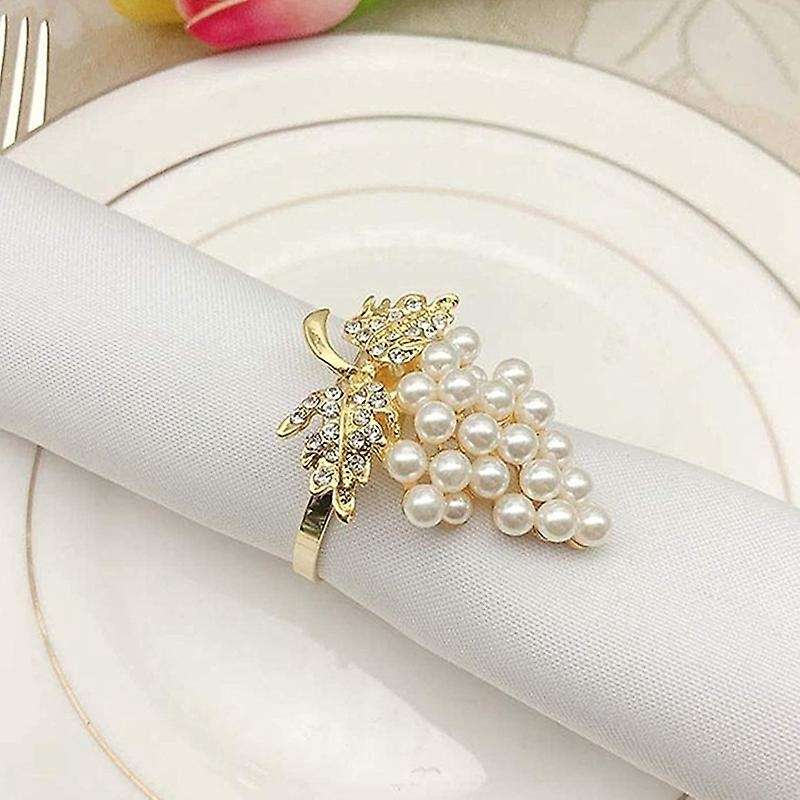 12 Pcs Pearl Gold Grape Shape Napkin Buckle Wedding Party Table Decor