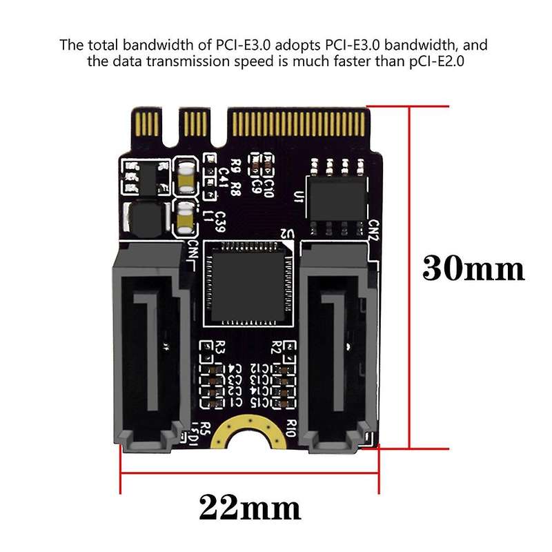 Riser Card M.2 (a+e Key) to 2-port Sata3.0 Expansion Card Jmb582
