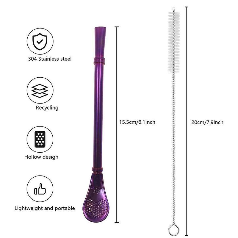 7 Pcs Reusable Straws Spoon for Yerba Mate Bombilla, with Brush