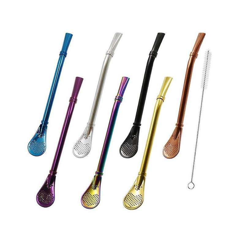 7 Pcs Reusable Straws Spoon for Yerba Mate Bombilla, with Brush