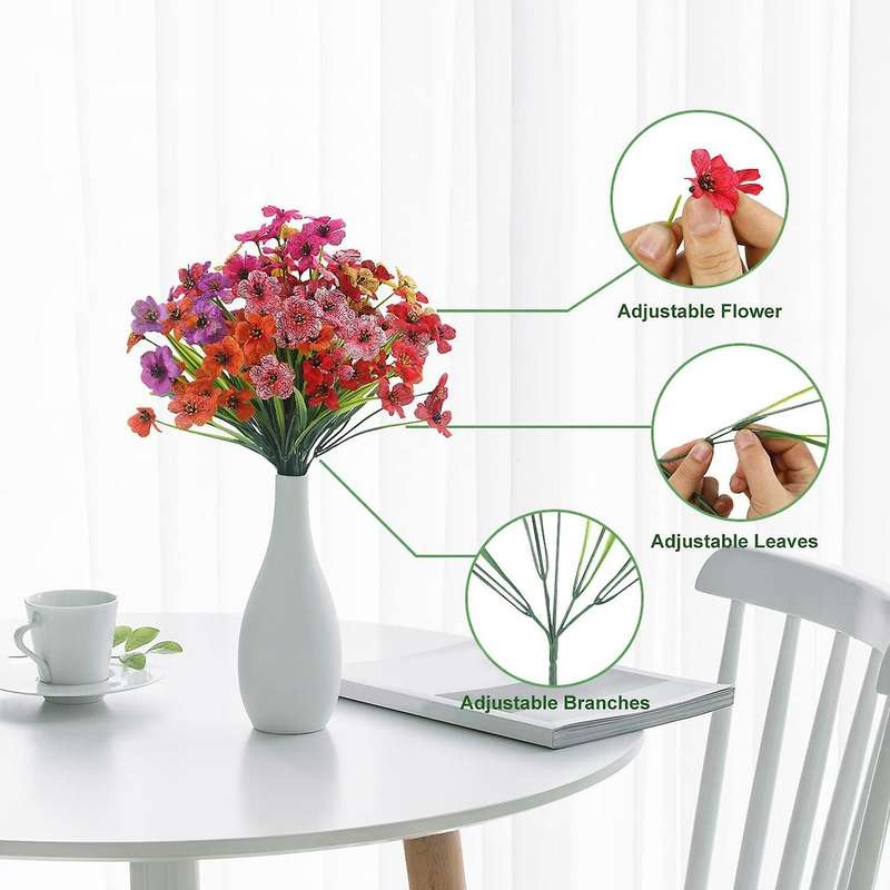 Artificial Outdoor Plants and Flowers 12 Bundles,multicoloured