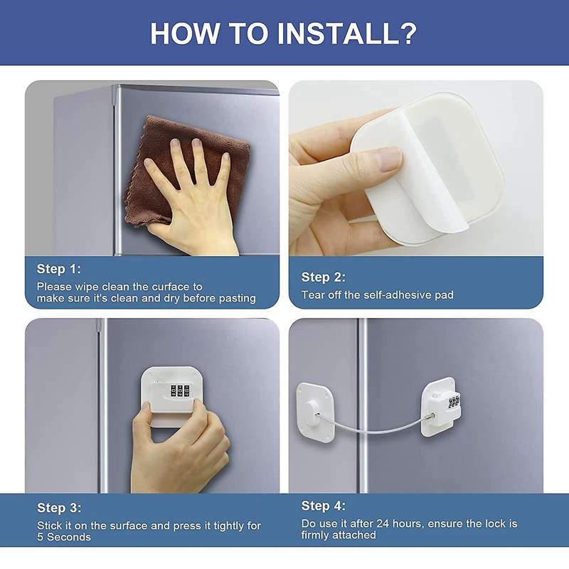 2 X No Drilling Refrigerator Lock for Children Under 5 Years, White