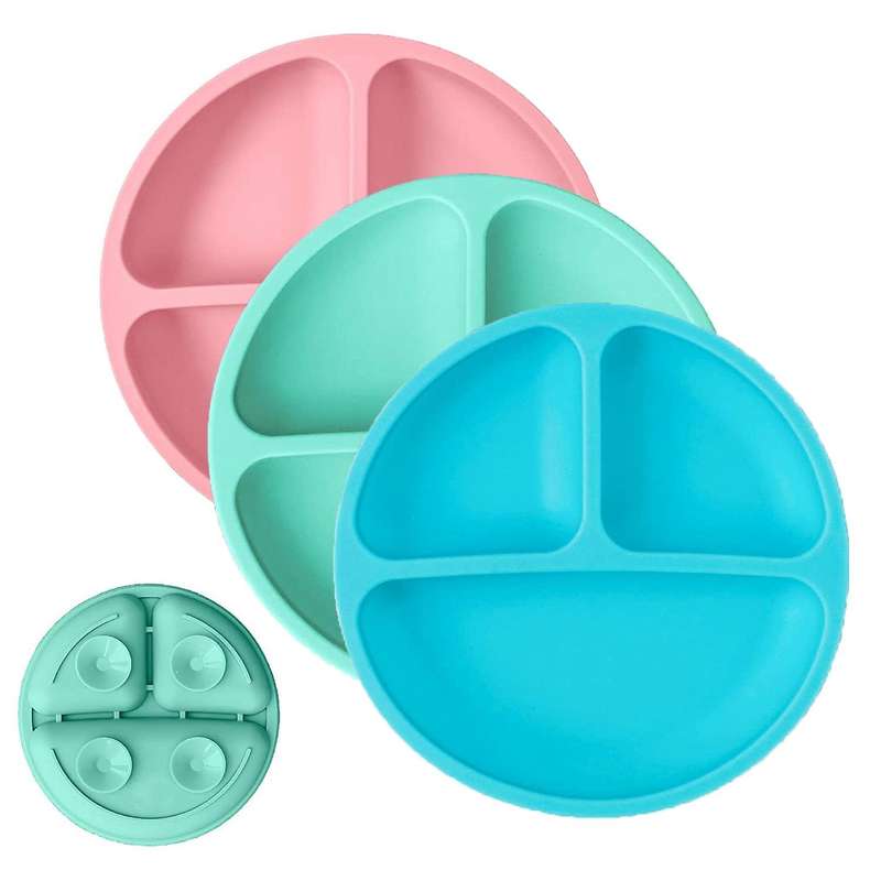 Silicone Divided Plate - Bpa Free - Microwave Safe Dishes - Set Of 3