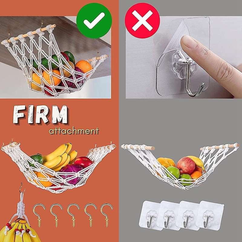Macrame Fruit Hammock for Kitchen Under Cabinet - Fruit Holder Net