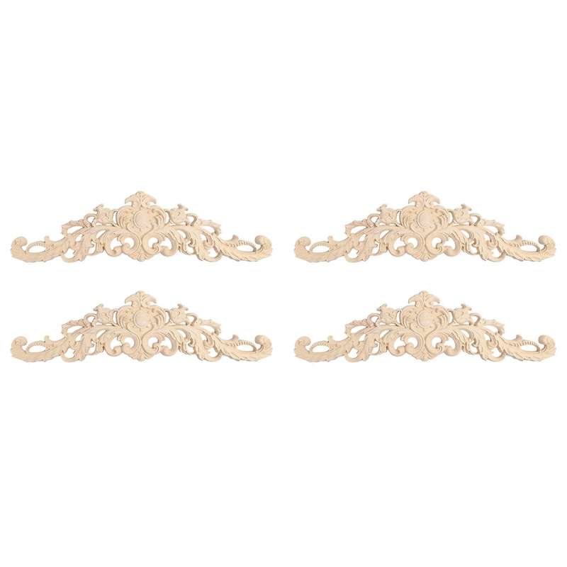 4pcs Wood Decorative Long Carved Onlay Applique Furniture 30 X 8 Cm