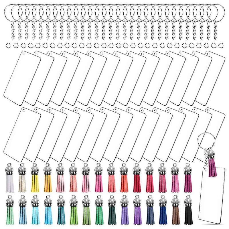 120 Pcs Acrylic Keychain Blank Tassel Pendant Set Includes
