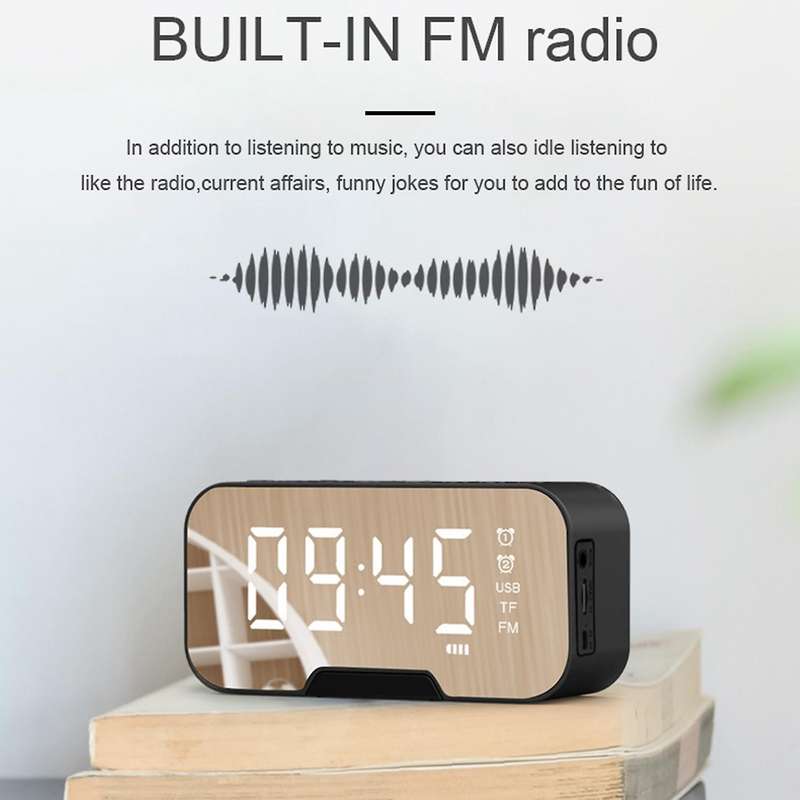 Led Mirror Digital Bluetooth Speakers Alarm Clock Mp3 Fm Radio