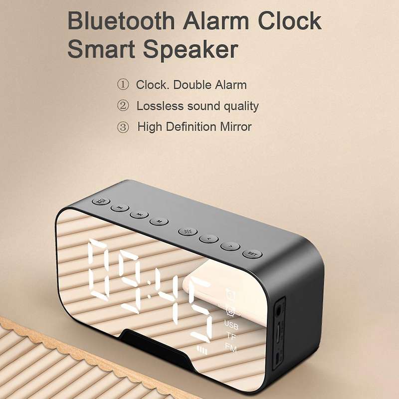 Led Mirror Digital Bluetooth Speakers Alarm Clock Mp3 Fm Radio